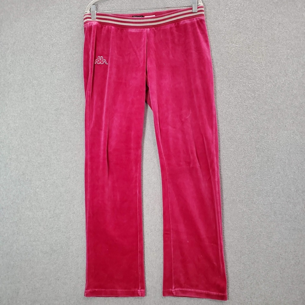 Kappa Women Activewear Pants XL Pink Velour Elastic Waist Lounge Logo READ